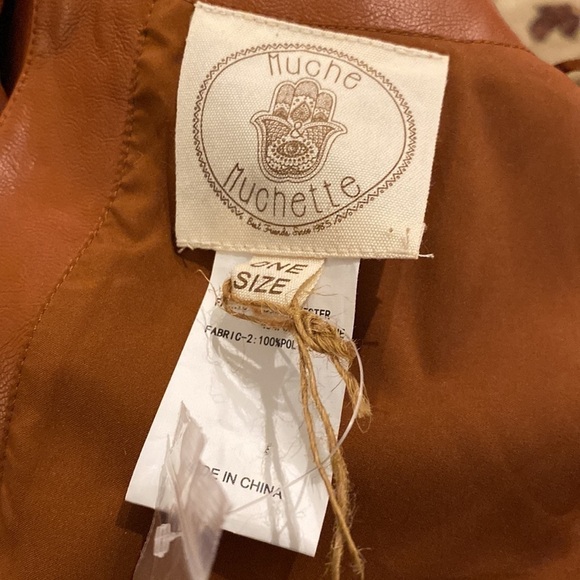 Mucha et Muchette NWT Dress Faux Leather Caramel Brown Black Medium Large - Picture 10 of 14